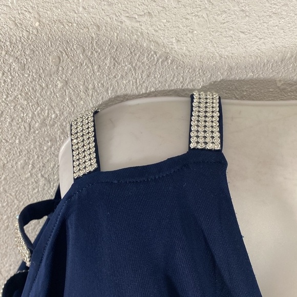 Alex Evenings Navy Blue Crystal Open Sleeve Blouson Maxi Gown Dress 6 - Picture 4 of 10